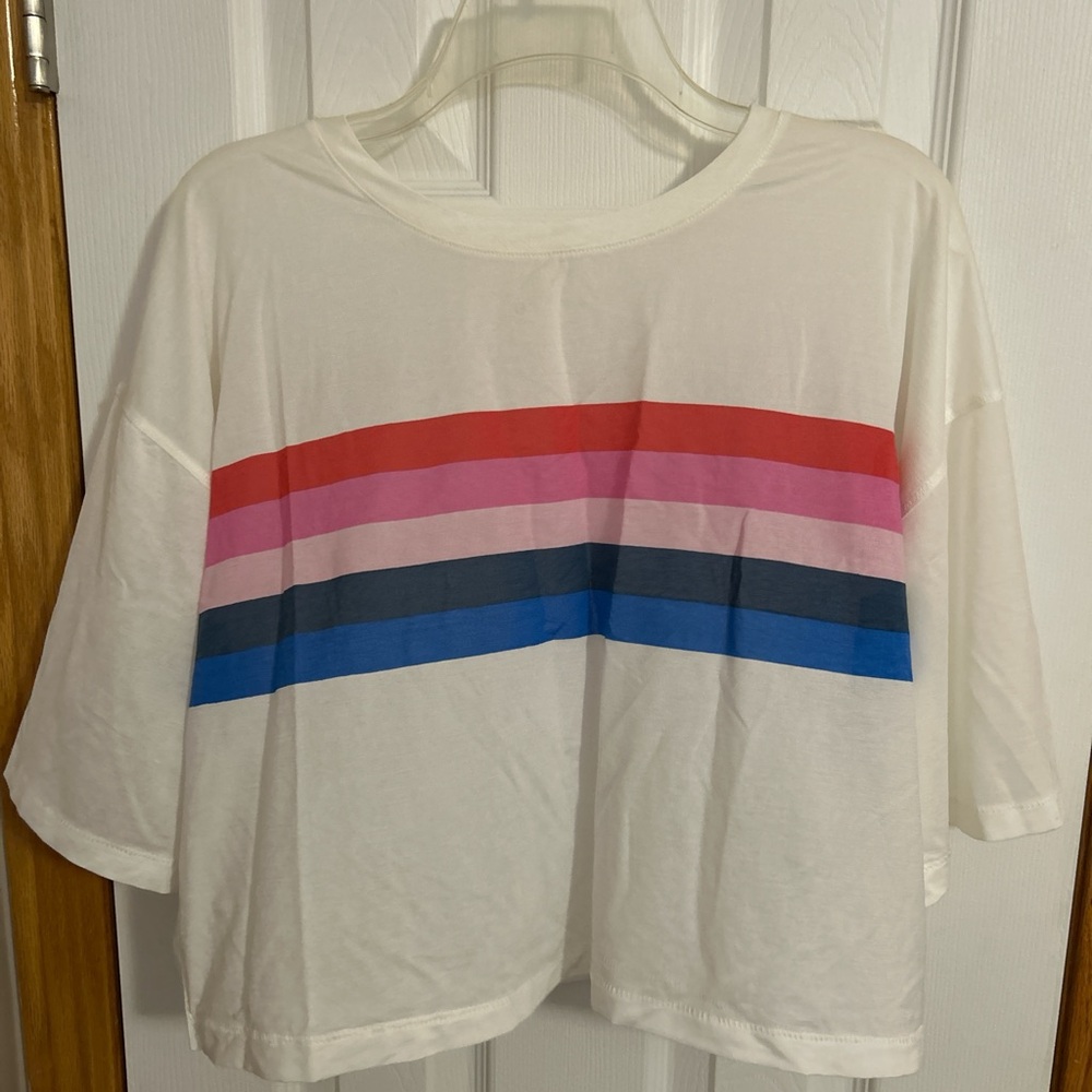 Spiritual Gangster White Crop Top with Colorful Stripes